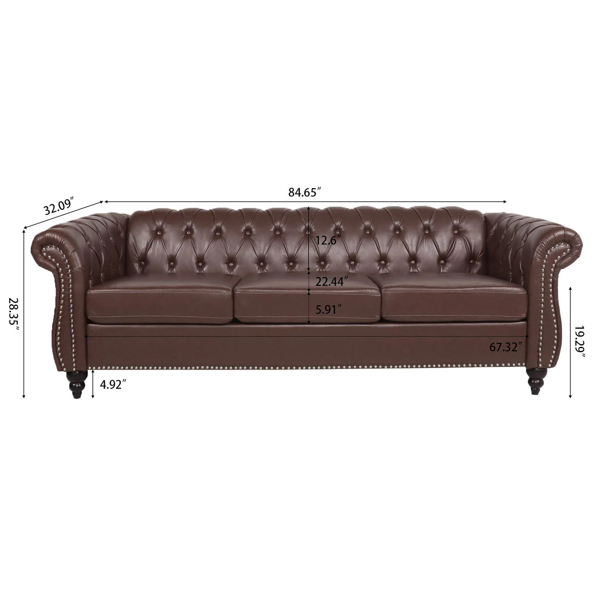 Rolled Arm Chesterfield 3 Seater Sofa - Furniture Home Direct