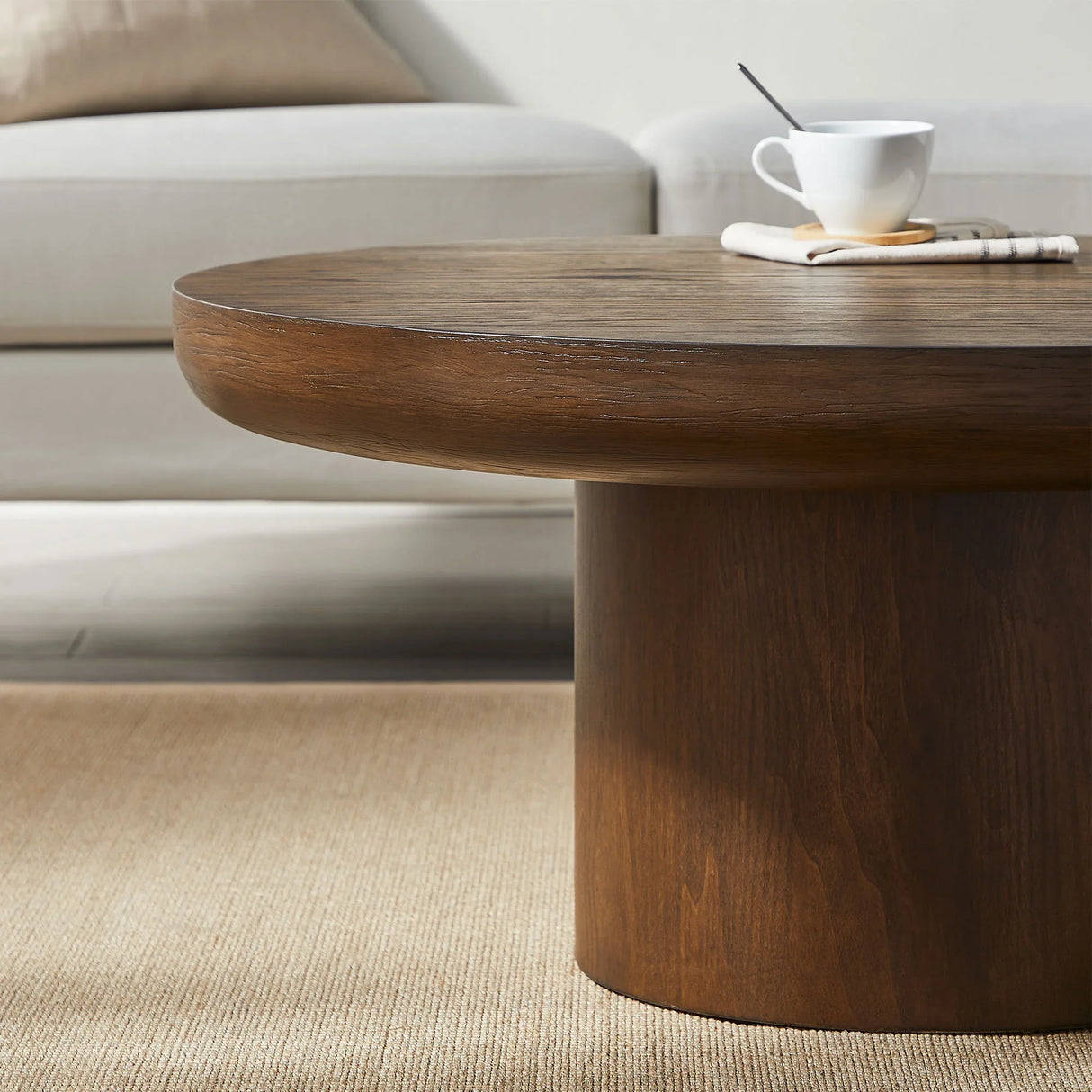 Round Coffee Table With Cylindrical Leg Dark Brown - Furniture Home Direct