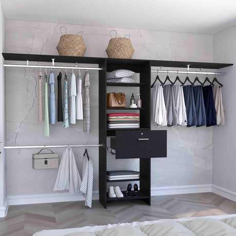 Closet System With Three Hanging Rods And Shelves Black - Furniture Home Direct