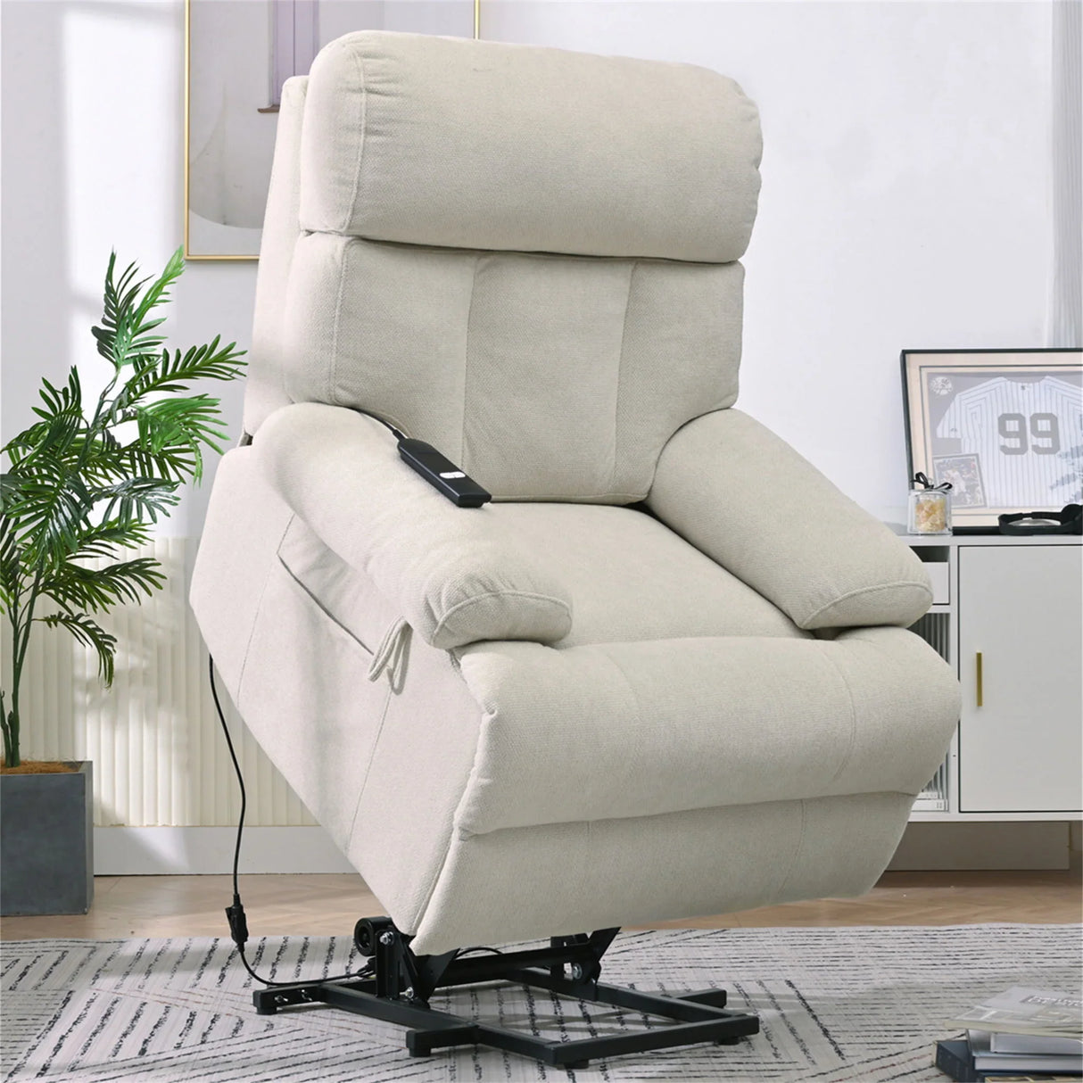Oversized Power Lift Recliner Chai With Remote Control, Side Pocket, Spacious Seat - Furniture Home Direct