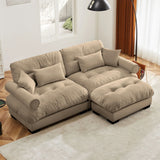 Modern Sectional Sofa With Ottoman, Round Bolster Armrests, Waist And Throw Pillows - Furniture Home Direct