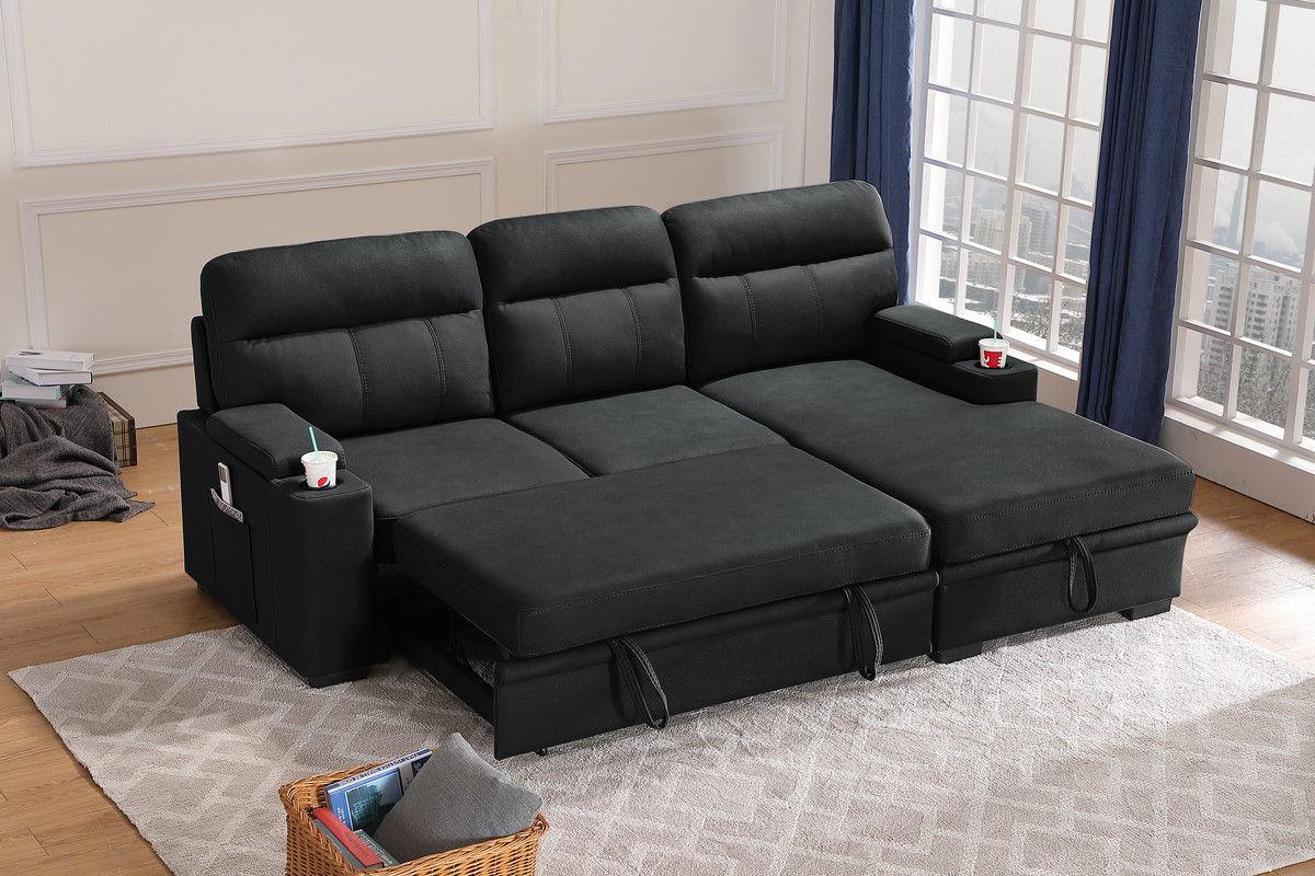 Kaden - Sleeper Sectional Sofa Chaise With Storage Arms And Cupholder - Furniture Home Direct