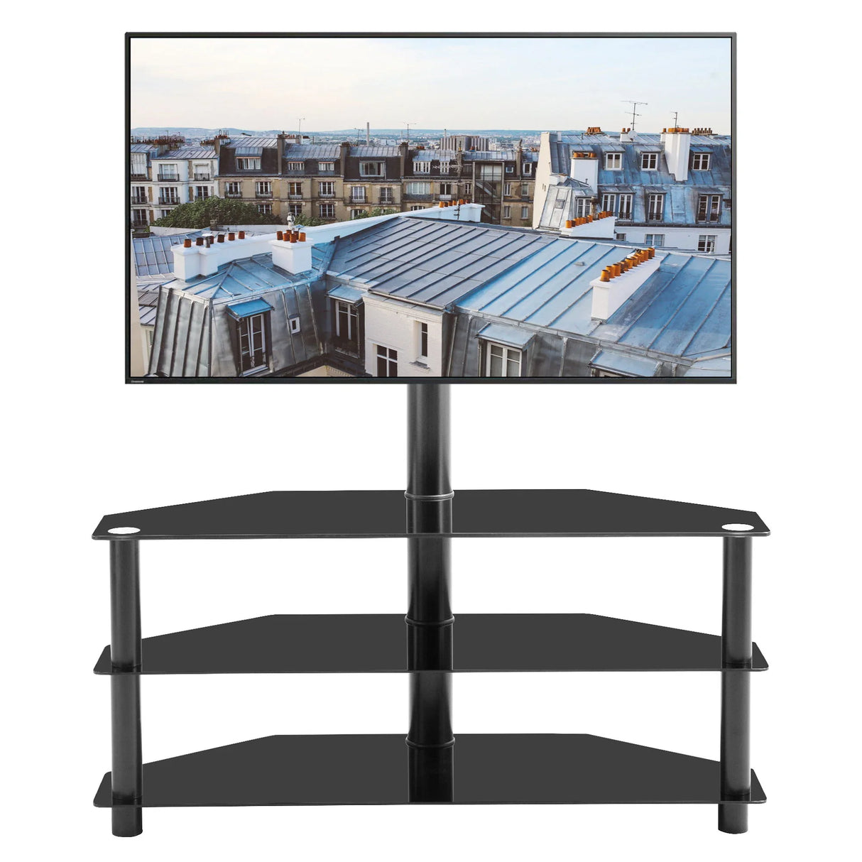 Multi-Function TV Stand Height Adjustable Bracket Swivel 3 Tier - Black - Furniture Home Direct