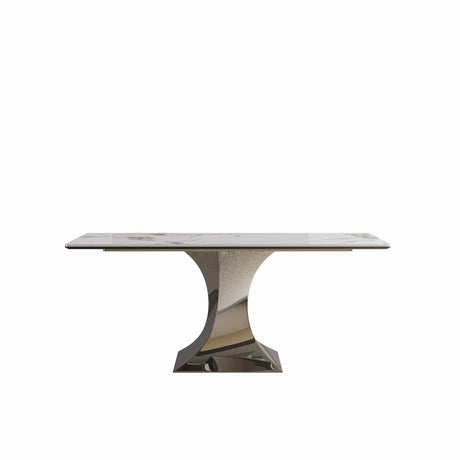 Modern Rectangular Dining Table For 6 - 8, Plated Hourglass Base - Furniture Home Direct