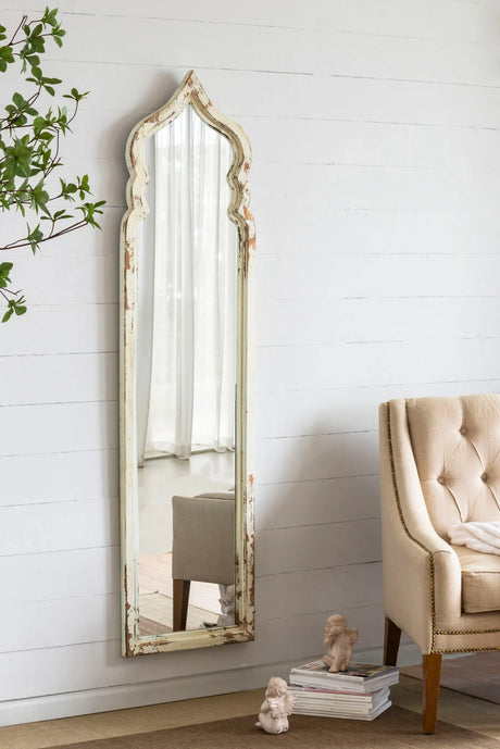 Oversized Full Length Floor Mirror, Vintage Shabby Chic Wooden Frame For Leaning, Bedroom, Living Room - White - Furniture Home Direct