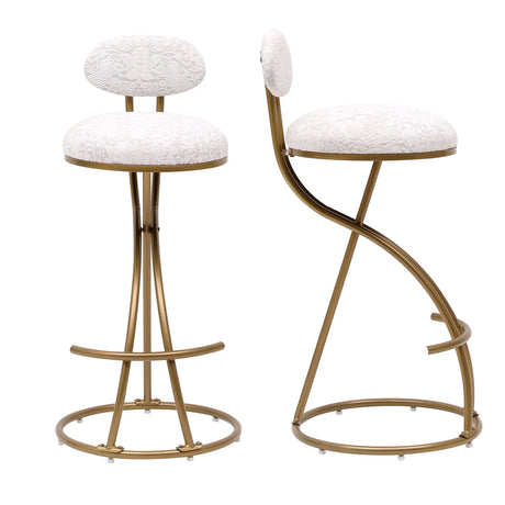 Round Print Bar Stools Upholstered Chairs For Kitchen (Set of 2) - Furniture Home Direct