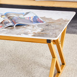 Coffee Table Marble Pattern Rectangular Gold Frame White - Furniture Home Direct
