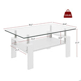 Modern Rectangular Coffee Table With Tempered Transparent Glass Top And Storage Shelf - Furniture Home Direct