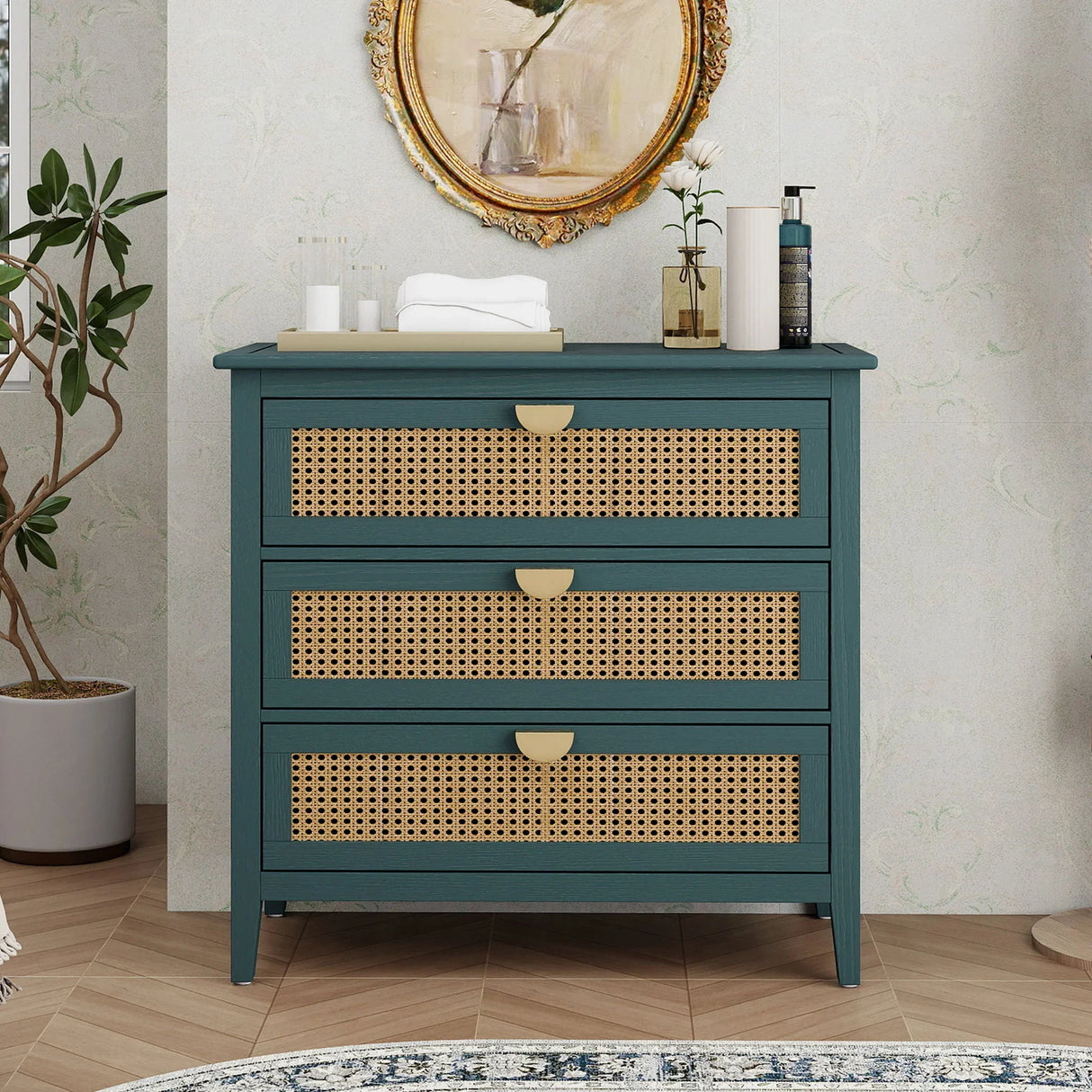 3 Drawer Cabinet, Natural Rattan, American Furniture - Furniture Home Direct