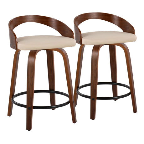 Grotto - Mid-Century Modern Fixed Height Counter Stool & Swivel With Round Footrest (Set of 2) - Furniture Home Direct