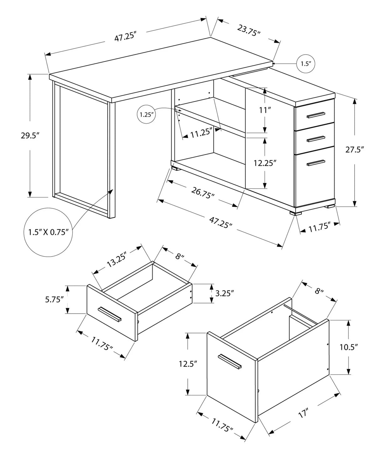 Computer Desk, Home Office, Corner, Left, Right Set - Up, Storage Drawers, L Shape, Laptop, And Contemporary & Modern - Furniture Home Direct