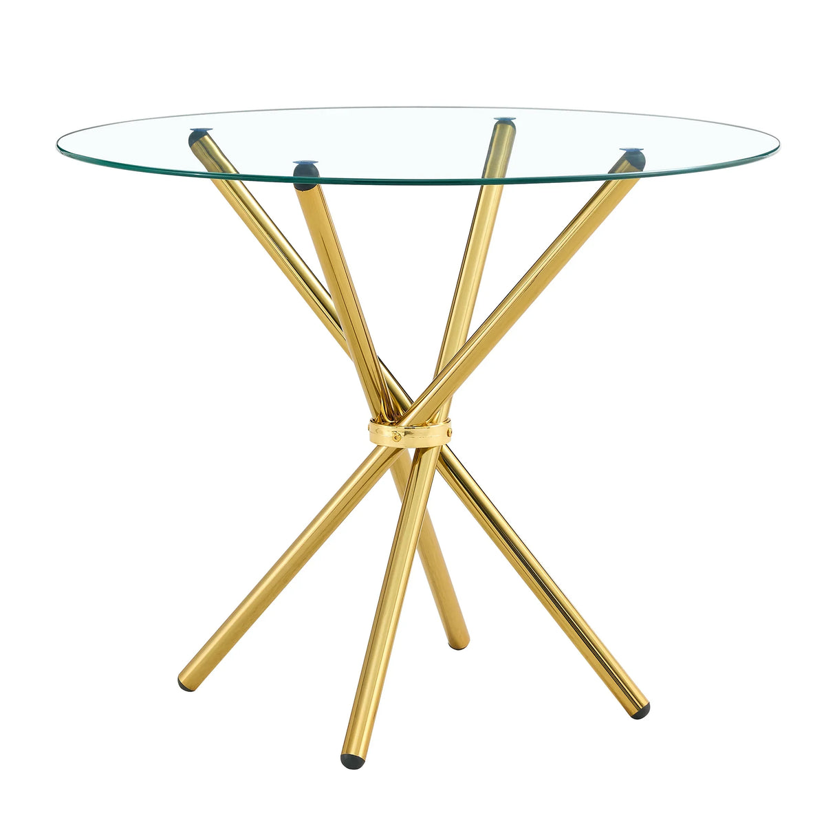 Dining Table Round Glass Top With Gleaming Golden Base Gold - Furniture Home Direct