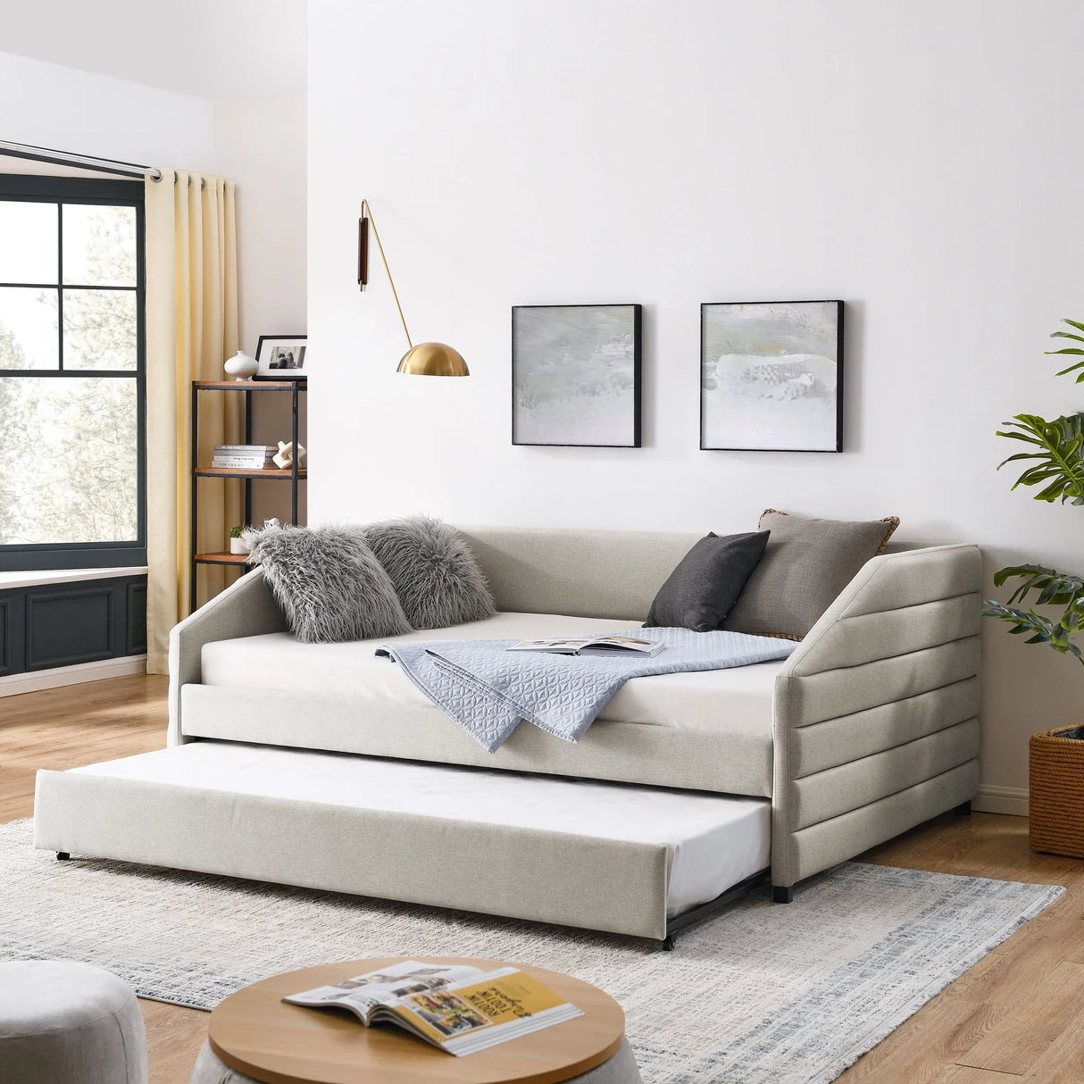 Elegant Daybed With Trundle Upholstered Tufted Sofa Bed - Furniture Home Direct