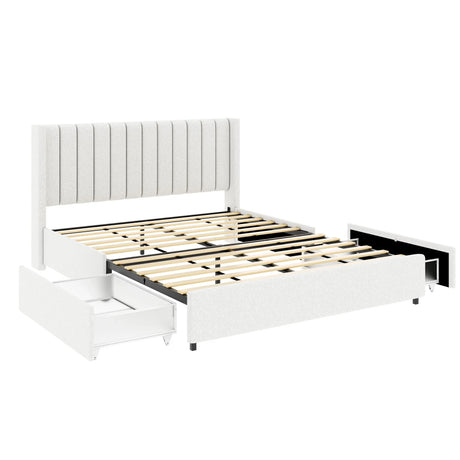 Anda - Boucle Upholstered Platform Bed With Patented Drawers Storage - Ivory - Furniture Home Direct
