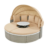Outdoor Daybed With Canopy Weatherproof Rattan Beige - Furniture Home Direct