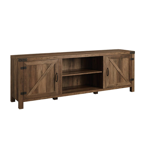 Rustic Farmhouse Double Barn Door 70" TV Stand For 80" TVs With Center Shelves - Furniture Home Direct