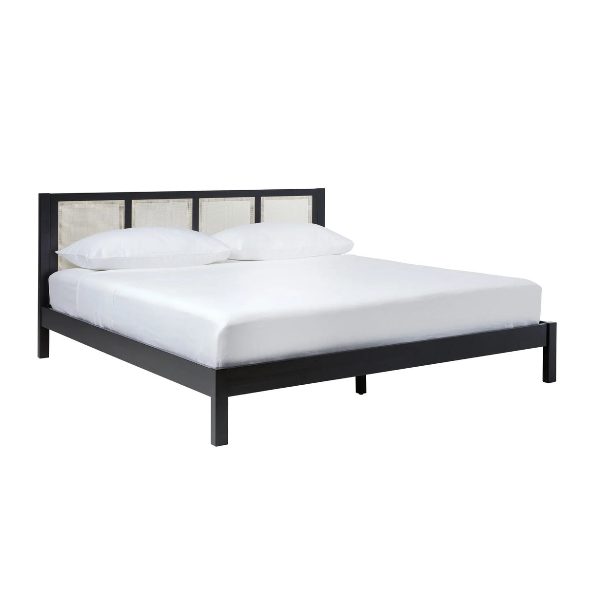 King Bed With Rattan Panel Headboard - Black - Furniture Home Direct