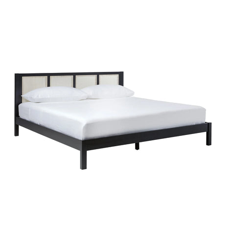 King Bed With Rattan Panel Headboard - Black - Furniture Home Direct