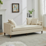 Upholstered Chaise Lounge Indoor With Nailheads, Sleeper Sofa Couch With 4 Throw Pillows & 2 Bolsters, Daybed With Rubberwood Legs - Furniture Home Direct