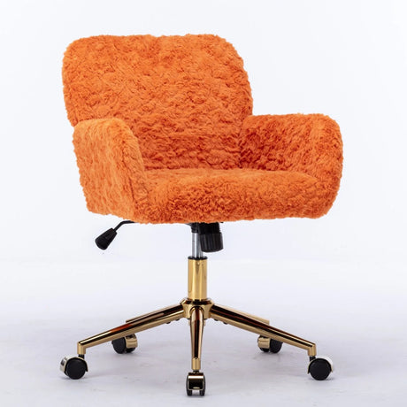 Office Chair, Artificial Rabbit Hair Home Office Chair With Golden Metal Base, Adjustable Desk Chair Swivel Office Chair, Vanity Chair - Furniture Home Direct