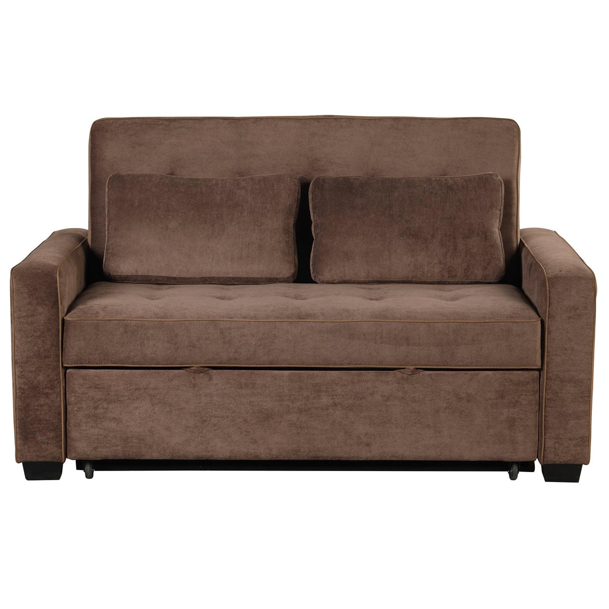 66.5" Upholstered Loveseat With Pull Out Bed, Two Throw Pillows, Dual USB Charging Port and Adjustable Backrest - Brown - Furniture Home Direct