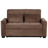 66.5" Upholstered Loveseat With Pull Out Bed, Two Throw Pillows, Dual USB Charging Port and Adjustable Backrest - Brown - Furniture Home Direct