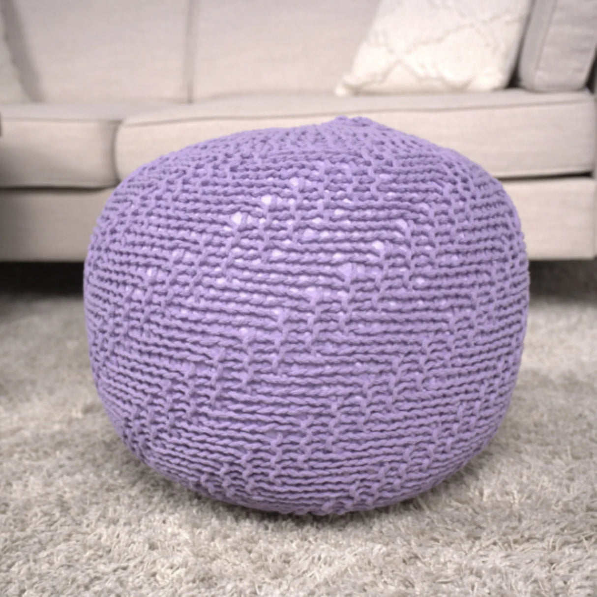Bordeaux - Knitted Cotton Round Pouf Ottoman - Furniture Home Direct