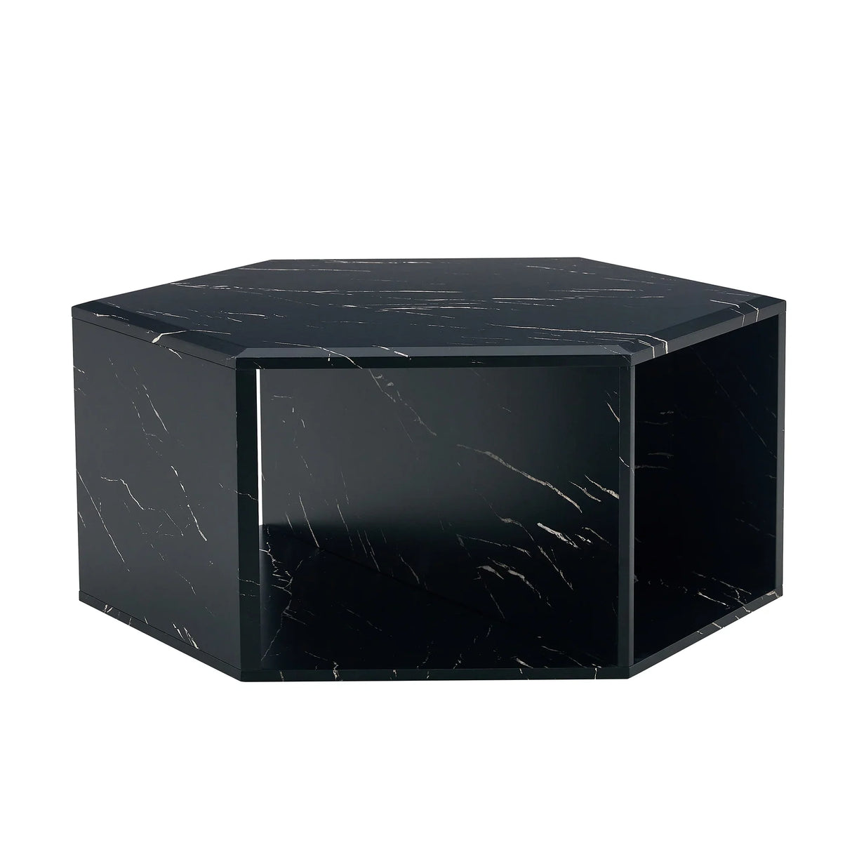 Coffee Table Hexagonal Textured Marble Look Accent Black - Furniture Home Direct