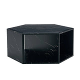 Coffee Table Hexagonal Textured Marble Look Accent Black - Furniture Home Direct