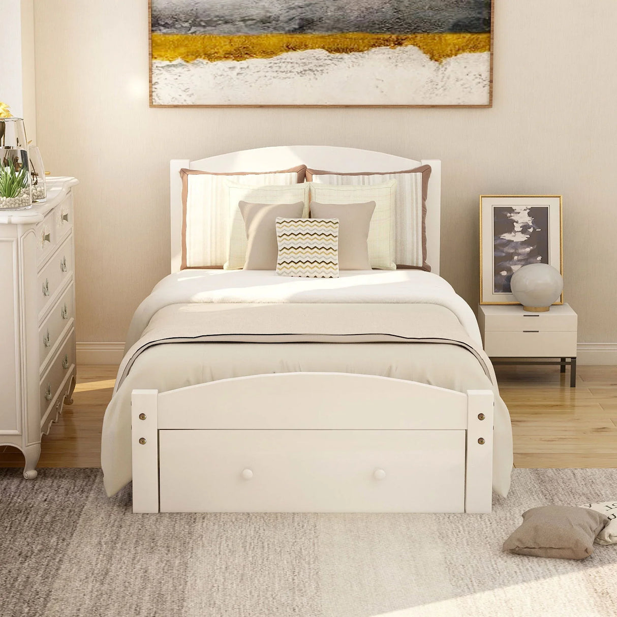 Platform Bed Frame With Storage Drawer And Wood Slat Support No Box Spring Needed - Furniture Home Direct
