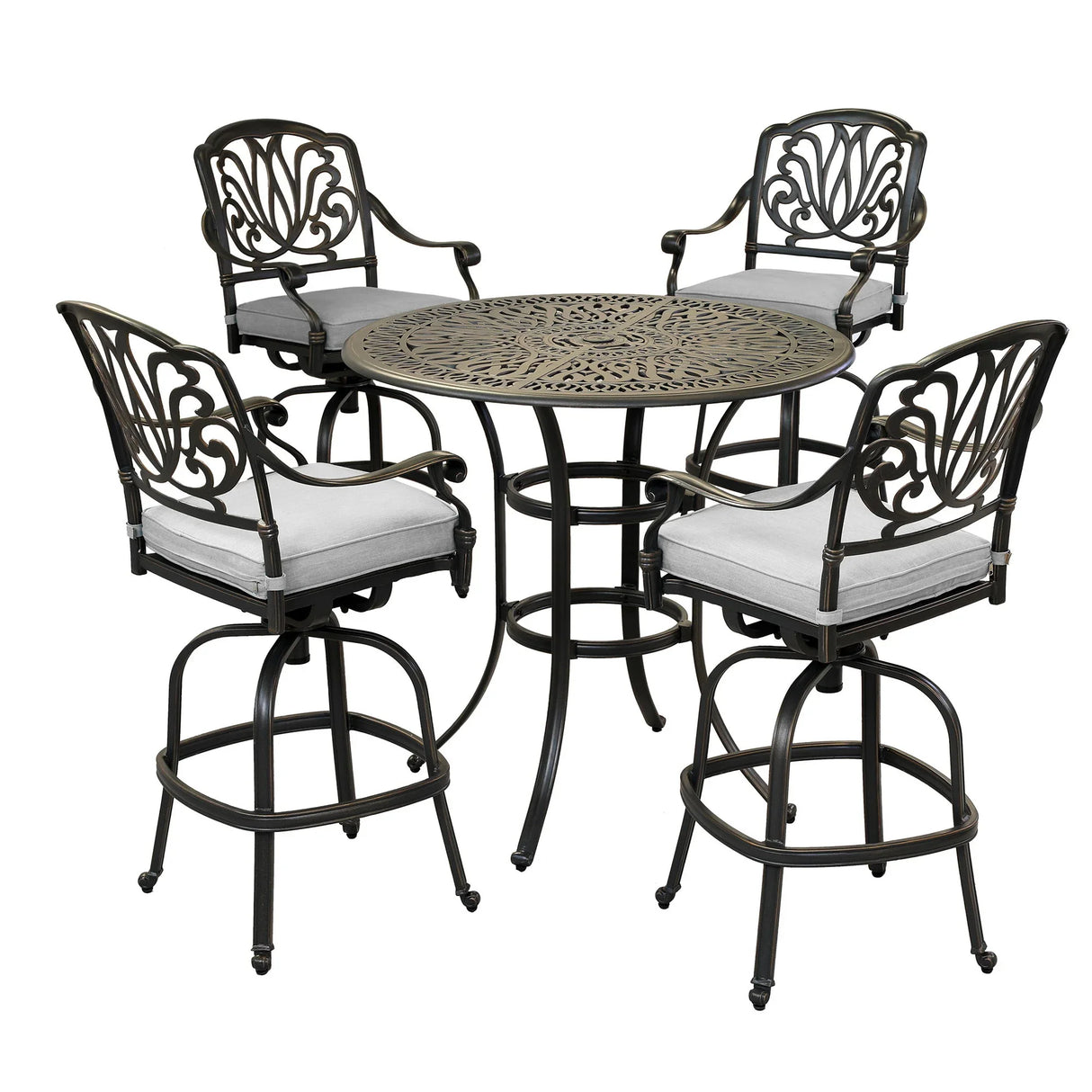 Round 41.97" Long Bar Height Dining Set With Cushions - Furniture Home Direct