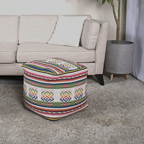 Inca - Handcrafted Peruvian Print Square Pouf Ottoman - Multicolor - Furniture Home Direct