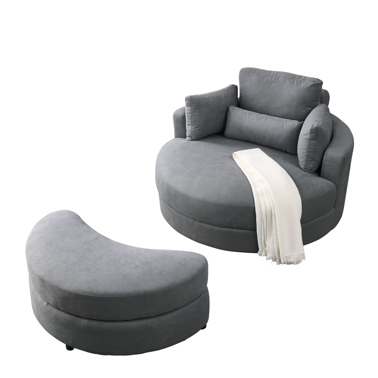Linen Barrel Swivel Chair With Storage Ottoman - Furniture Home Direct