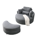 Linen Barrel Swivel Chair With Storage Ottoman - Furniture Home Direct