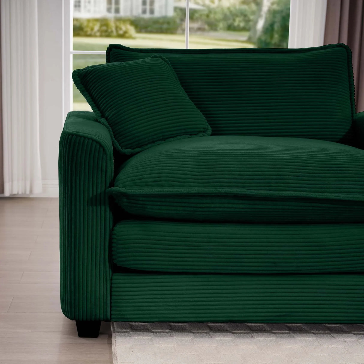 Sofa and Loveseat Set - Green Corduroy Fabric - Furniture Home Direct