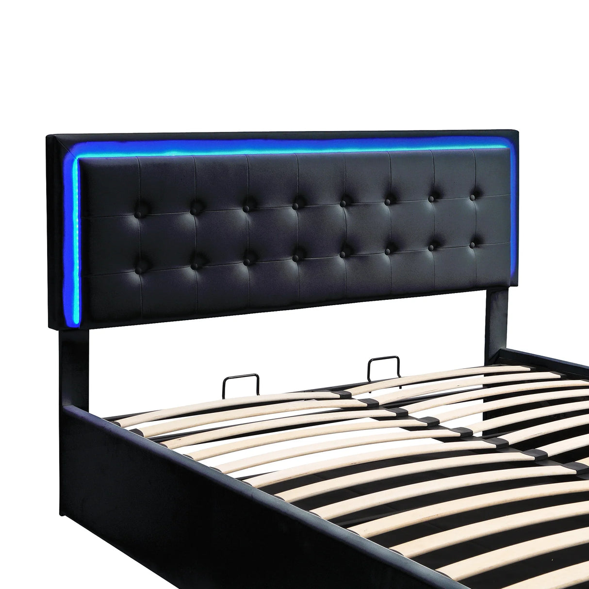 Storage Platform Bed Tufted Upholstered with LED Black - Furniture Home Direct