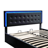 Storage Platform Bed Tufted Upholstered with LED Black - Furniture Home Direct