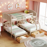 Bunk Bed, Triple Bed With Drawers And Guardrails - Furniture Home Direct