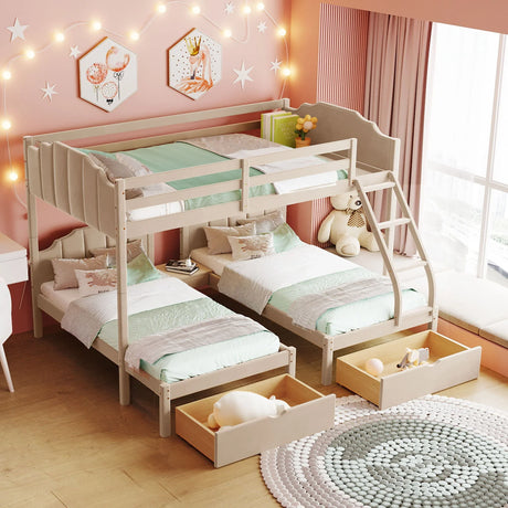 Bunk Bed, Triple Bed With Drawers And Guardrails - Furniture Home Direct