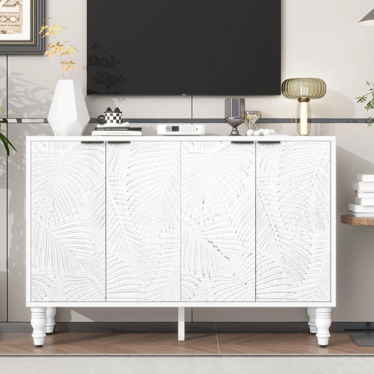 Modern TV Stand With 2 Spacious Storage Space And Anti-Tip Device - Furniture Home Direct