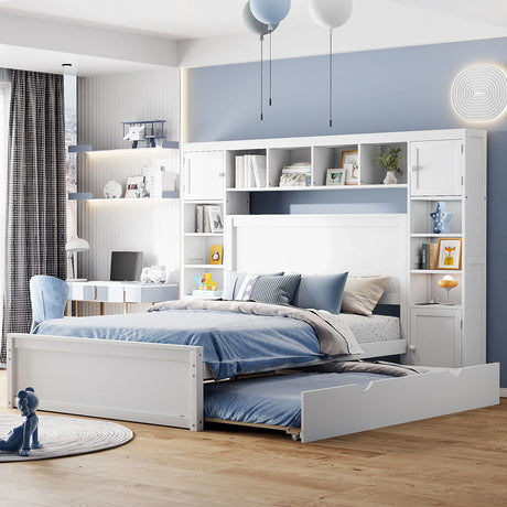 Bed With All In One Cabinet, Shelf And Sockets, Trundle - Furniture Home Direct