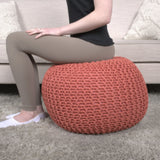 Bordeaux - Knitted Cotton Round Pouf Ottoman, Floor Cushion - Furniture Home Direct