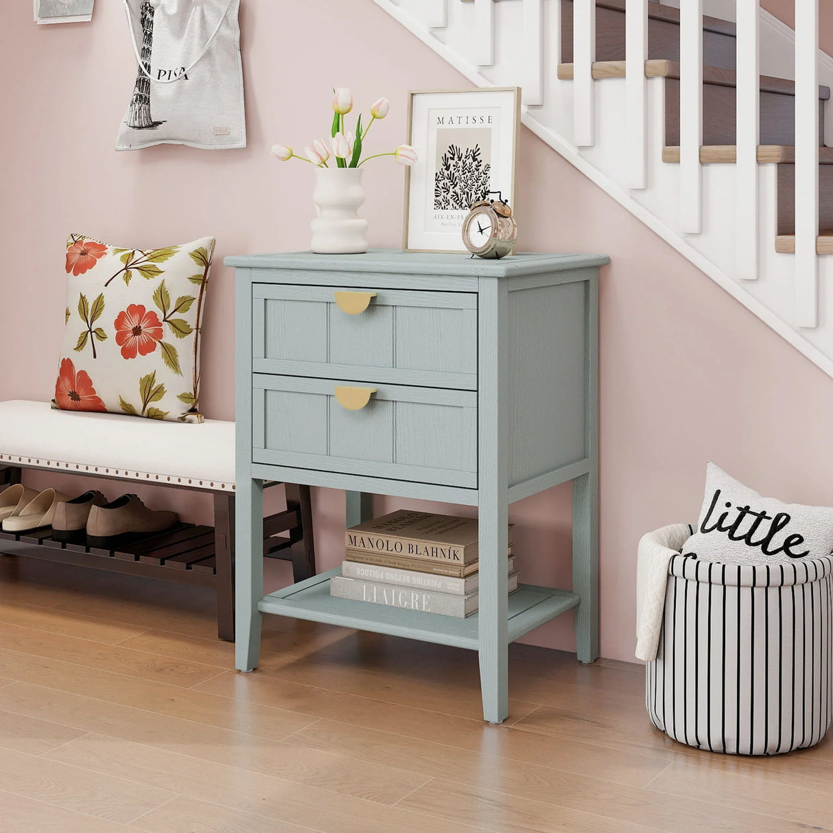 2 Drawer Side Table, American Style, End Table, Suitable For Bedroom, Living Room, Study - Furniture Home Direct