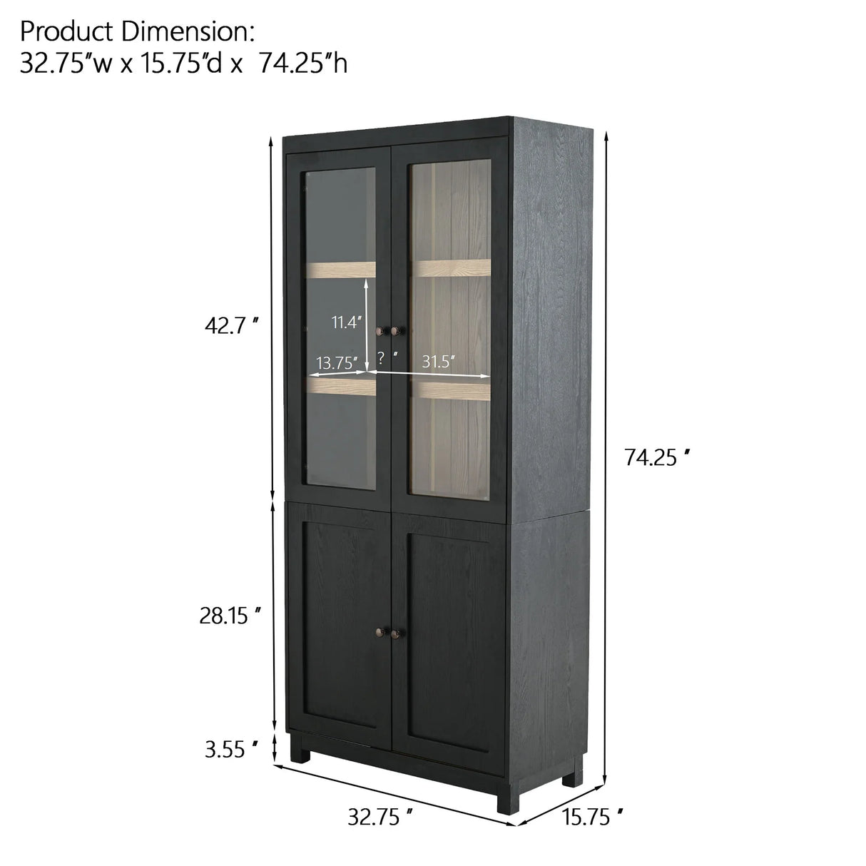 Mid Century Modern Style Tall Display Cabinet With Glass Doors For Collectibles - Black - Furniture Home Direct