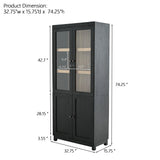 Mid Century Modern Style Tall Display Cabinet With Glass Doors For Collectibles - Black - Furniture Home Direct