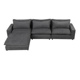 Chenille Cloud Sectional with Ottoman, Charging Ports and Three Back Pillows - Grey - Furniture Home Direct