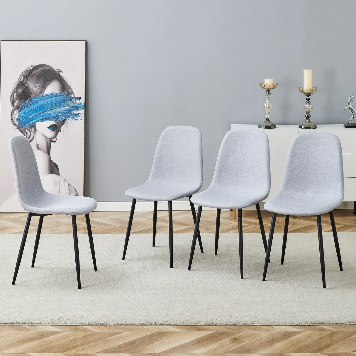 Dining Chairs Set Linen Cotton Upholstery Light Gray - Furniture Home Direct