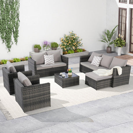6 Piece Wicker Patio Set With Glass Table - Furniture Home Direct