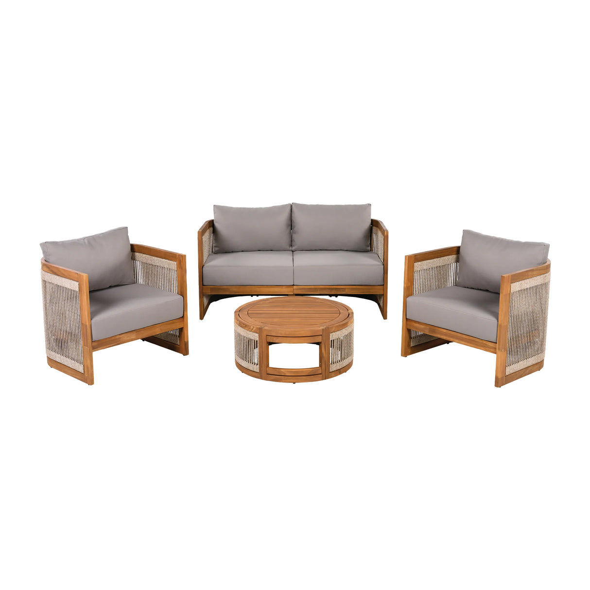 4 Piece Outdoor Set With Barrel Style Chairs - Brown - Furniture Home Direct