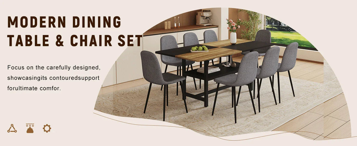 Dining Set With 8 Upholstered Chairs And Wood Table Gray - Furniture Home Direct